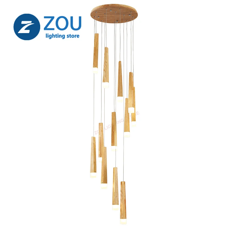

Modern Nordic Living Stair Solid Sood LED Staircase Shandelier Master Bedroom Light. The Long Lamp
