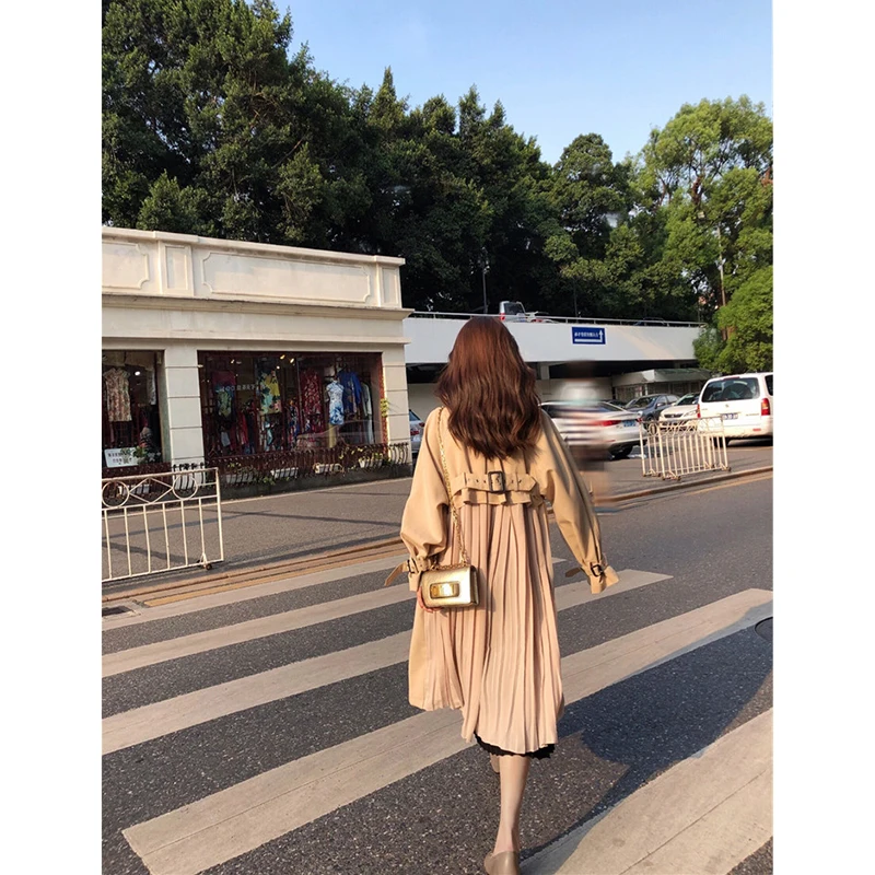 Женский Длинный тренчкот весенние пальто женская модная плиссированная