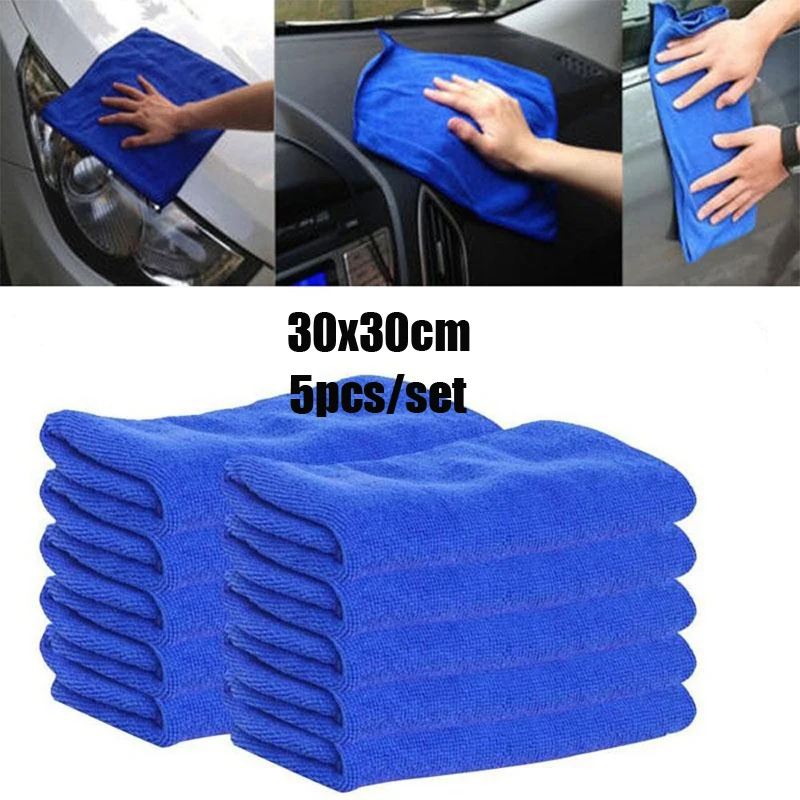 

5pcs/set Car Washing Cloth Washing Cloth Towel Duster Blue Soft Absorbent Wash Cloth car cleaning Towels Car Auto Care 30*30CM