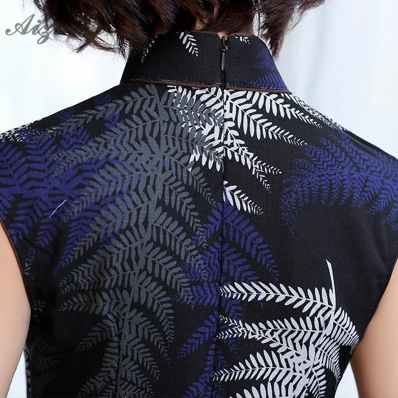 Восточные винтажные Длинные Cheongsam современные хлопковые льняные Qi Pao женские китайское традиционное платье QiPao художественный стиль печати платья
