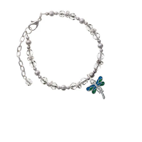 Стрекоза с зелеными и синими крыльями браслет из прозрачных бусин |