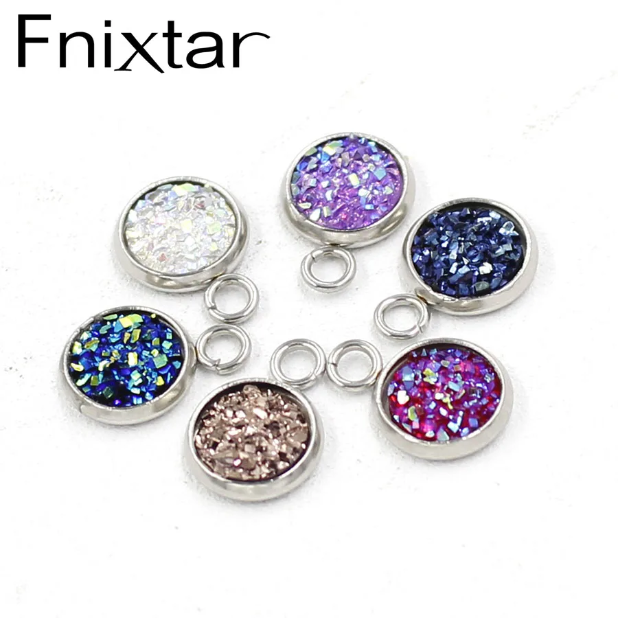 Fnixtar Small Round Glitter Faux Druzy Cabochon Resin Charms For Gilrs Necklace Bracelet DIY Jewelry Making 8mm 50 piece/lot|Шармы| |