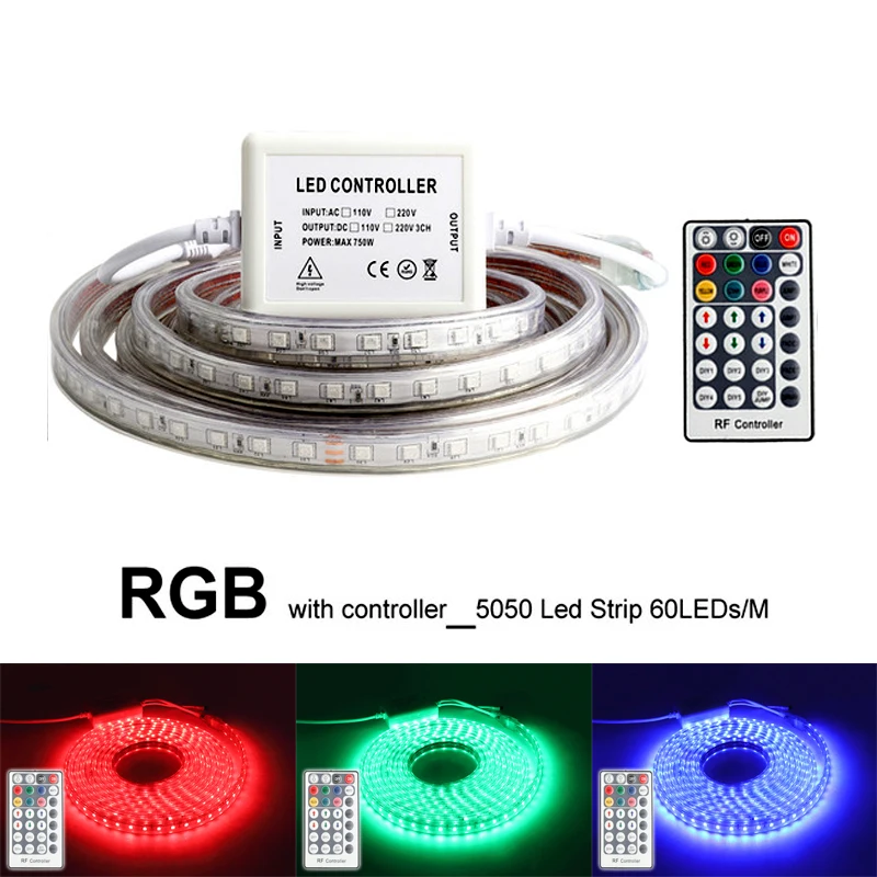 Светодиодная RGB ленсветильник 220 В с 28Key RF контроллером водонепроницаемая гибкая