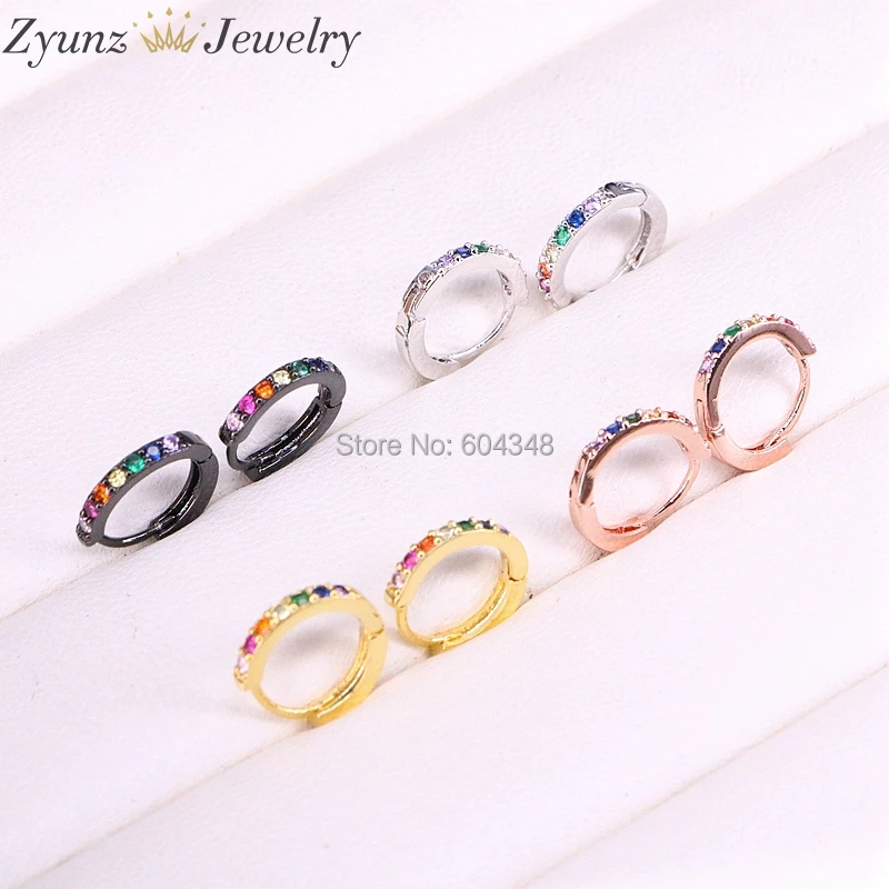 10 пар ZYZ184-9103 изящное маленькое модное Ювелирное кольцо серьги красочные CZ Радуга круг обруч мини маленькие серьги