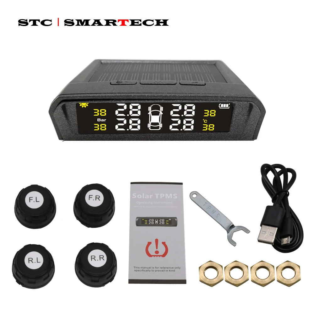 SMARTECH TPMS Солнечный автомобильный датчик давления в шинах с ЖК дисплеем система