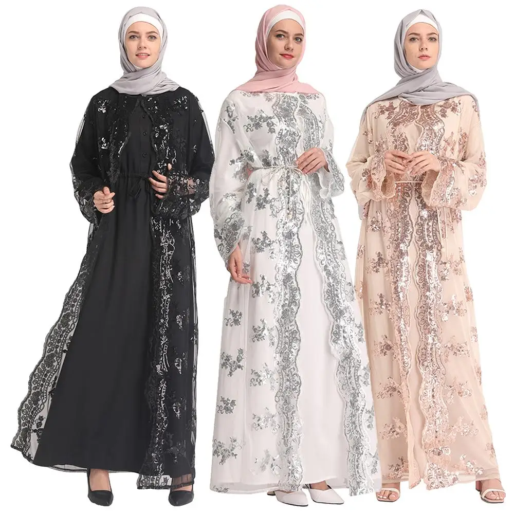 Женское длинное платье макси в Дубае Abaya Элегантное Длинное Платье с пайетками