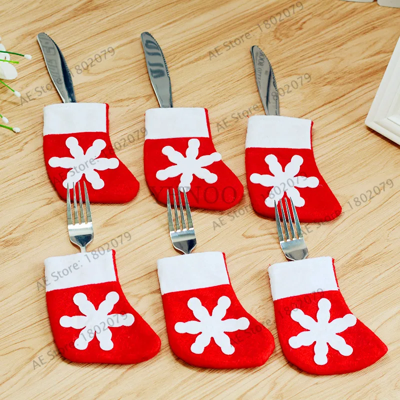 1pcs/bag Christmas gift bags socks cutlery sets snowflakes knives and forks supplies | Дом и сад