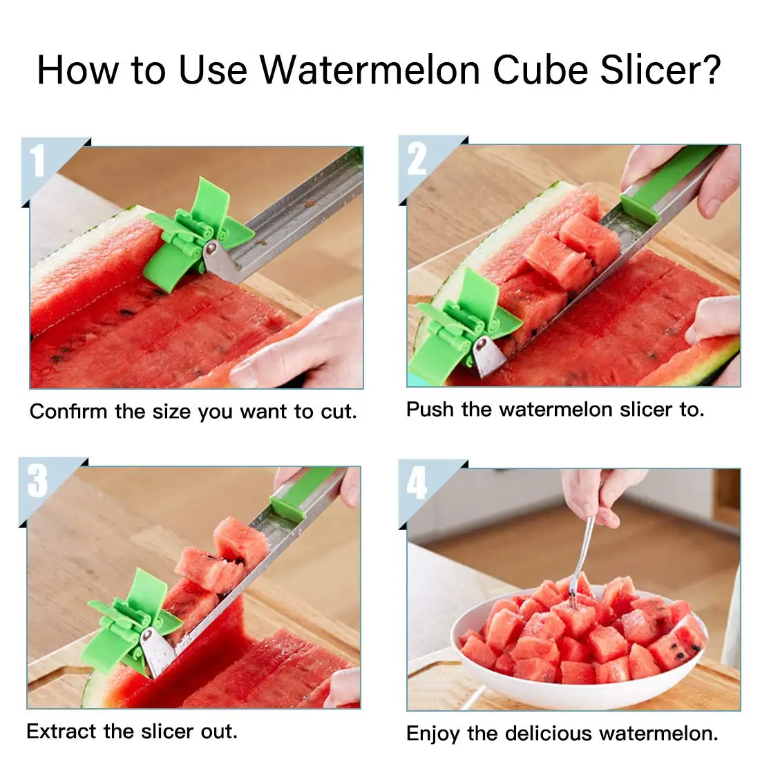 Kitchen windmill Watermelon Slicer Cutter Tongs Corer Fruit Melon Stainless Steel Cut Refreshing Cubes |