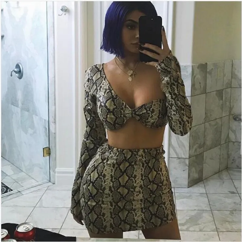 Платье EvaQueen из змеиной кожи Женский клубный комплект двух предметов Топ с