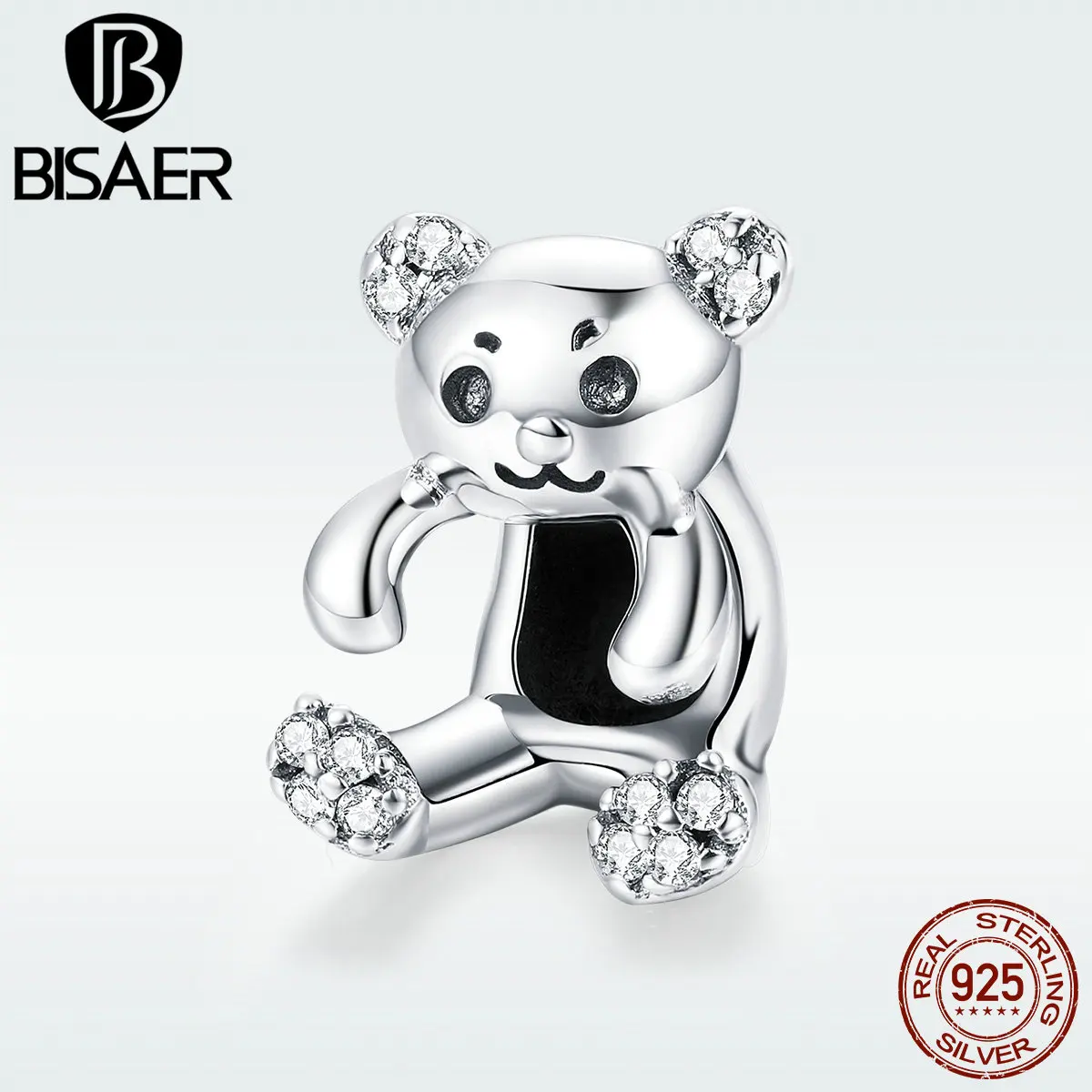 

BISAER 925 Sterling Silver Little Bear Hug Tools Charms Animal Beads fit Bracelet Beads for Silver 925 Jewelry Making ECC984