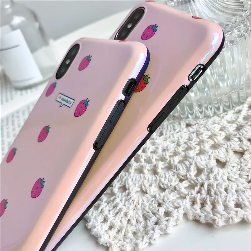Kawaii японский розовый клубничный Blu-Ray чехол для телефона iPhone 7 Puls 6 6S 8 X XS Чехлы