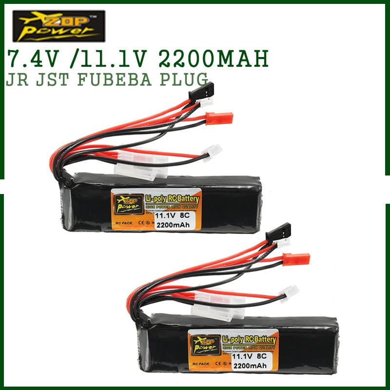ZOP Power 7 4 В/11 1 В 2200 мАч 2S 3S 8C аккумуляторная Lipo батарея JR JST FUBEBA разъем для