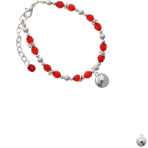 Silvertone Faith Disc with Cutout Flower Red Beaded Bracelet |
