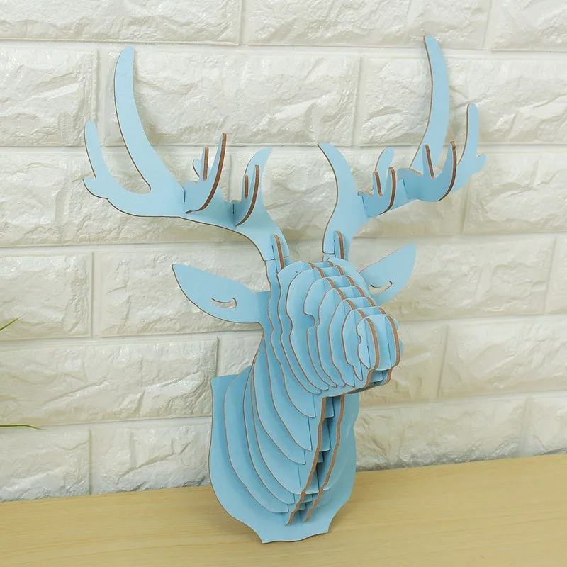 3D деревянная голова лося Настенное подвесное ремесло DIY модель животного для