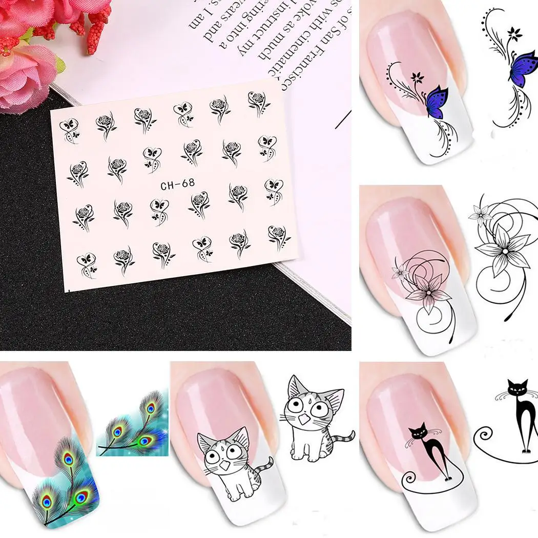 3D Flower Butterfly Nail Sticker Cat Fashion Art 6 Sheets/Pack Transfer Decal Manicure Decoration | Красота и здоровье