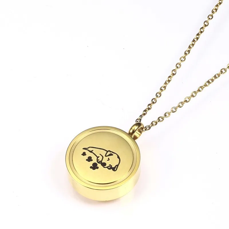 RIR Pet Paw Print Sleep Baby Dag Cremation Urn Locket Necklace Hold Dog Ashes Casket Keepsake Jewelry In Stainless Steel | Украшения и