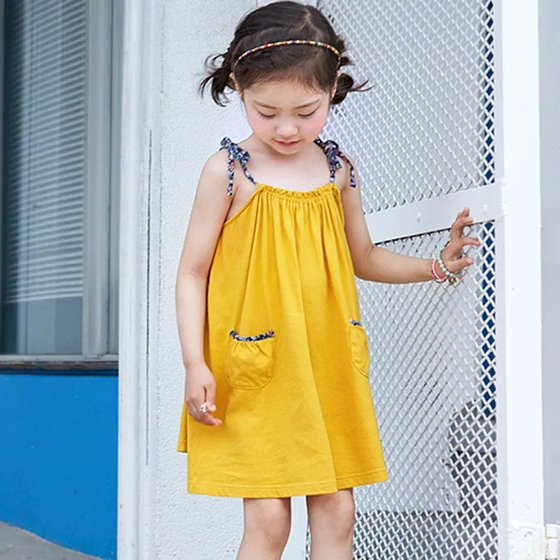 Summer 2019 Beach Holiday Cotton Teen Dresses Clothing Children Pockets Sleeveless Kids Sundress Clothes Baby Girls Dress | Детская