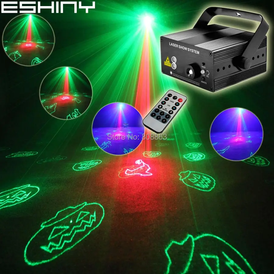 ESHINY Blue Led R&G Laser 12 Halloween Patterns Projector Effect Light Bar DJ Dance Holiday Disco Party Lighting Show T106D2