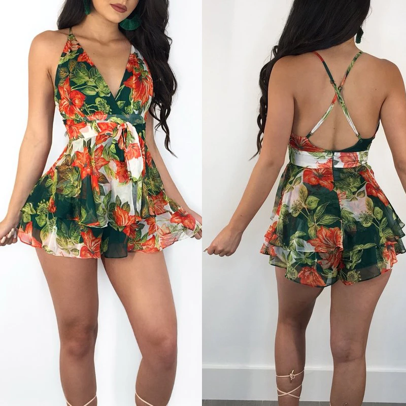 Модный летний женский дизайнерский комбинезон из полиэстера с открытой спиной и