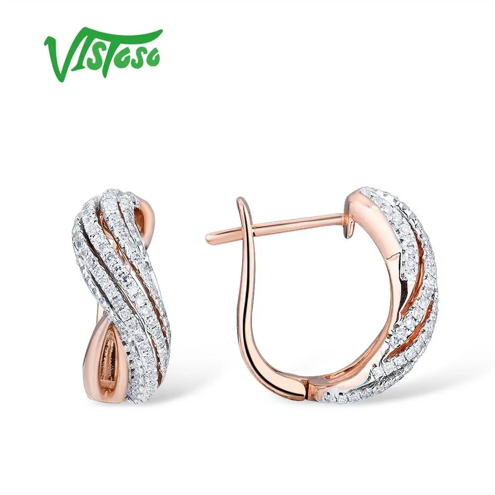VISTOSO золотые серьги для женщин 14K 585 розовое золото сверкающие роскошные