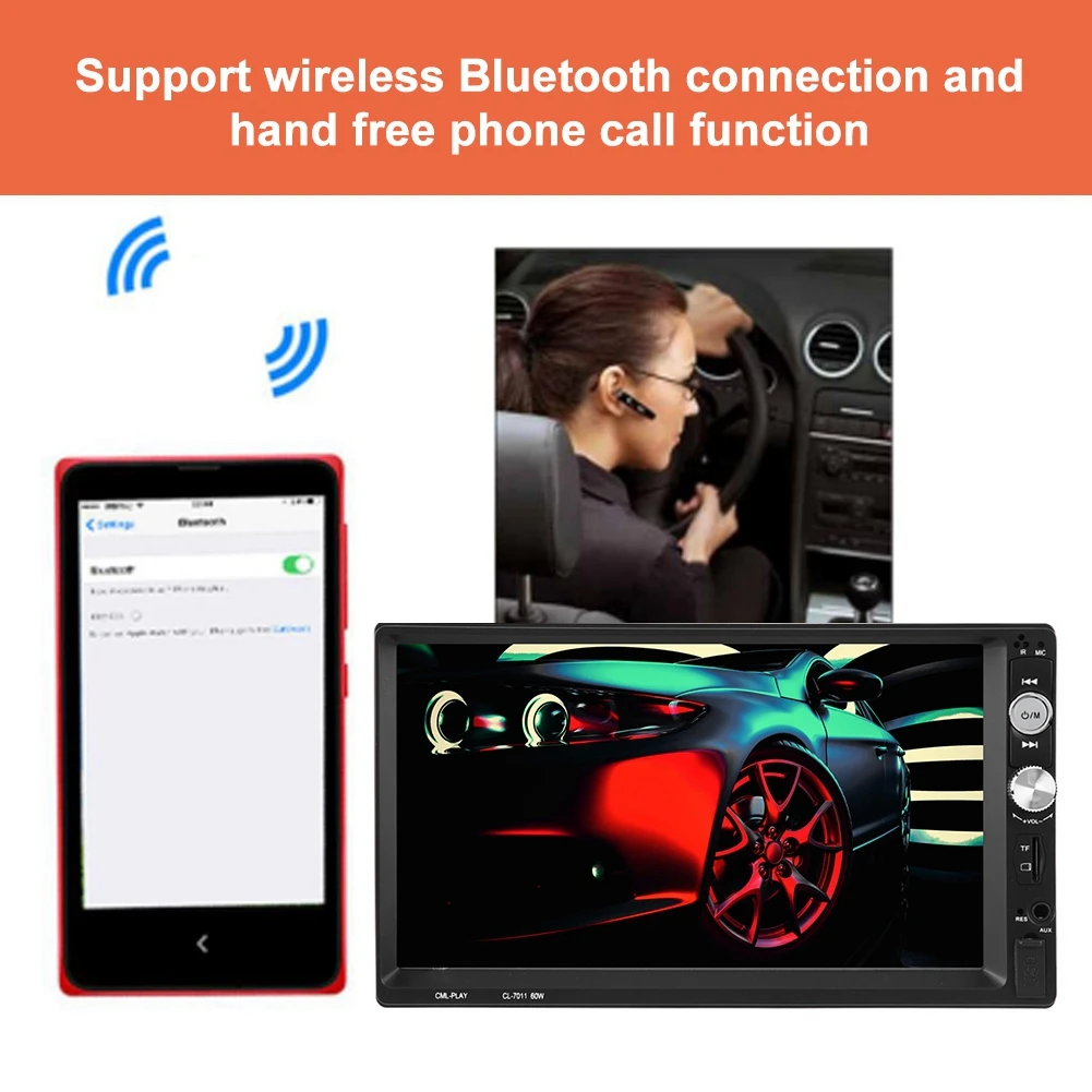 7-дюймовый HD Bluetooth двойной Din автомобильный стерео MP5 плеер FM радио USB AUX 7011B пульт