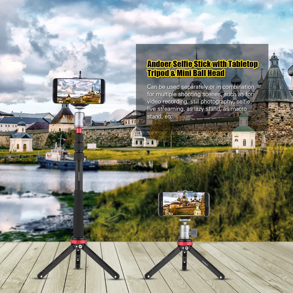 4 секционная Выдвижная селфи Палка с мини настольным штативом и шаровой головкой