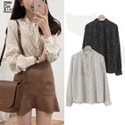 Блузка в горошек, рубашки, новинка 2019, весенний дизайн, корейский стиль, с длинным рукавом, в стиле преппи, сельская местность, для девочек, милый топ с бантом, блузка