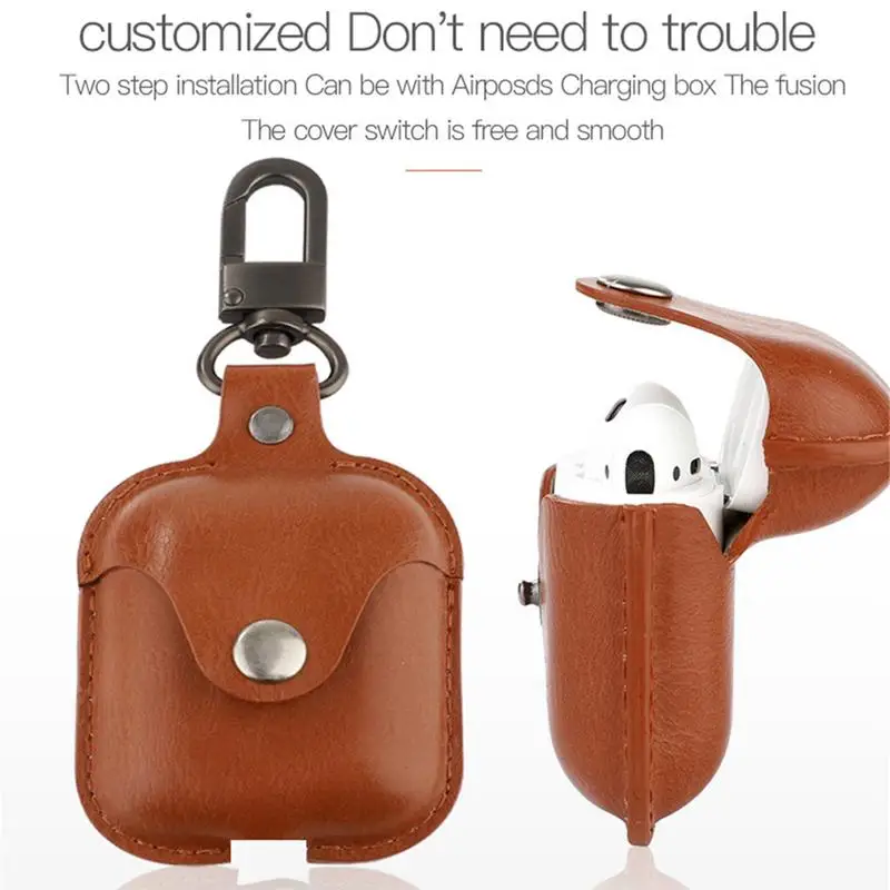 For Apple AirPods Bluetooth Wireless Headset Protective PU Cover Hanging Drop Resistant Keychain Storage Bag | Электроника