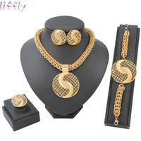 gold jewelry sets fashion hot sale pendant necklace earring ring dubai jewelry sets for women bride wedding accessories
