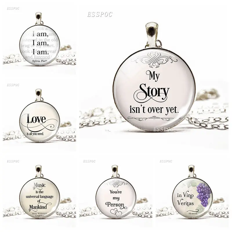 

My Story Isn't Over Yet Inspirational Quote Fashion Necklace Motivational Literary Glass Cabochon Dome Jewelry Pendant Gift