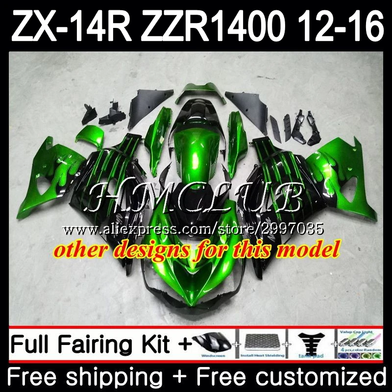 Набор для KAWASAKI glossy green NINJA ZX 14R ZZR 1400 ZX14R 12 13 14 15 16 73HC.10 ZZR1400 2012 2013 2014 2015 2016