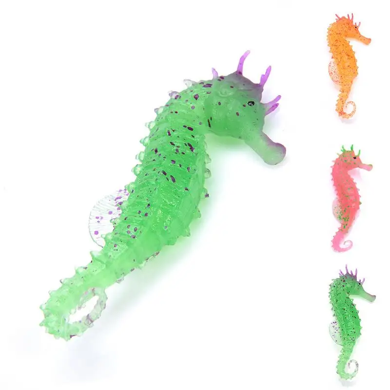 Aquarium Decorations Luminous Seahorse Ornament Glow In Dark Landscaping Silicone Sea Horse Glowing Fish Tank Decoration New | Дом и сад