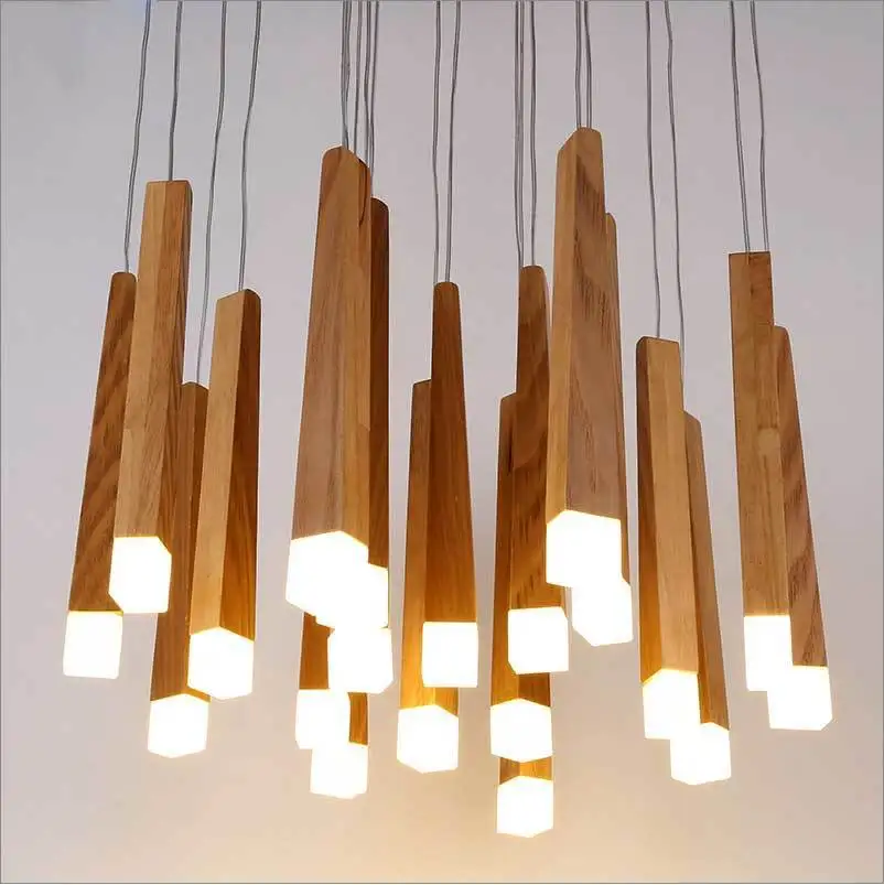 

Nordic Style Wooden Stick Decoration Log Country Kitchen Modern Natural Wood Pipe Pendant Lights LED Loft Decor Hanging Lamp