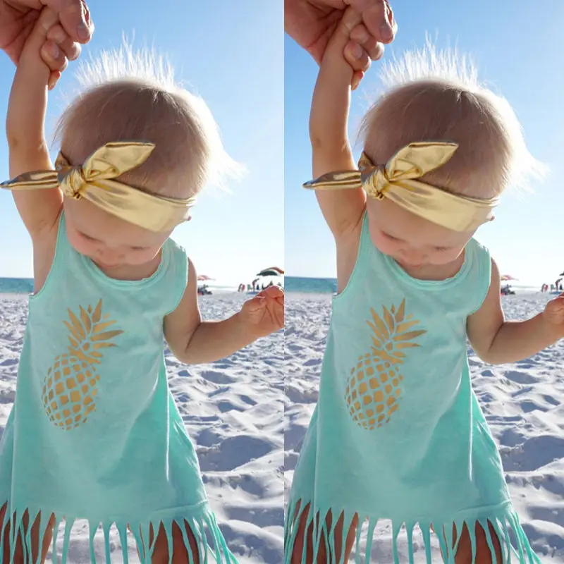 Lovely Fruit Pineapple Sleeveless Kids Toddler Baby Girl Princess Summer Beachwear Party Tassel Dresses Clothes 0-5 Years | Детская