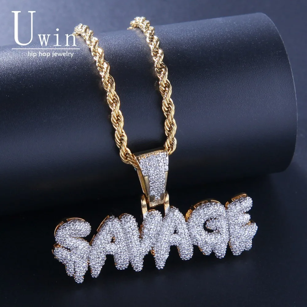 

Uwin SAVAGE кулон кубический цирконий буквы и цепи модные хип-хоп золотого цвета ожерелье для мужчин ювелирные изделия