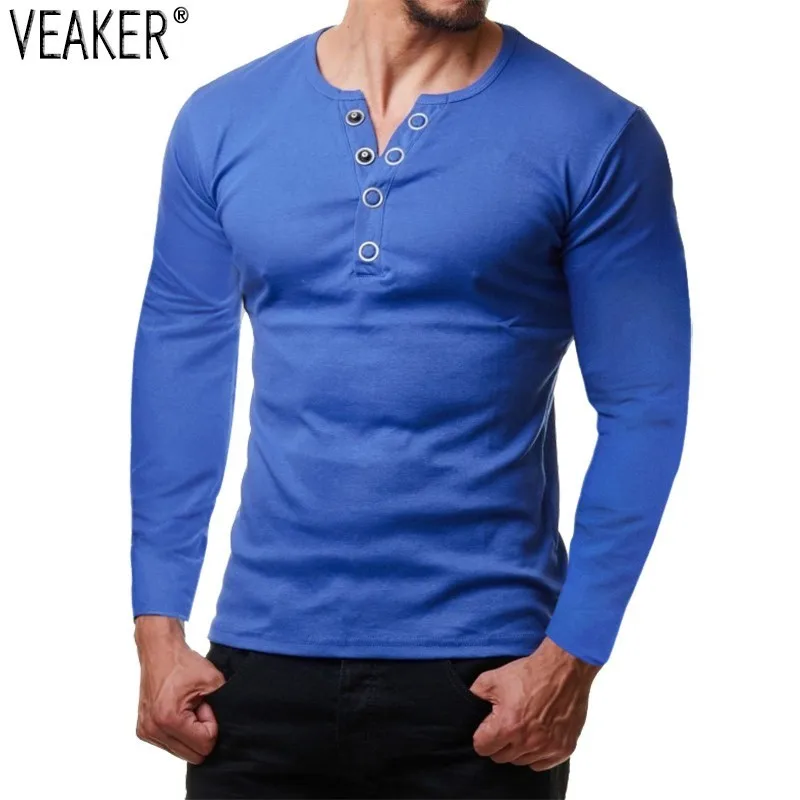 Новинка 2019 Мужская футболка на пуговицах с длинным рукавом мужская повседневная