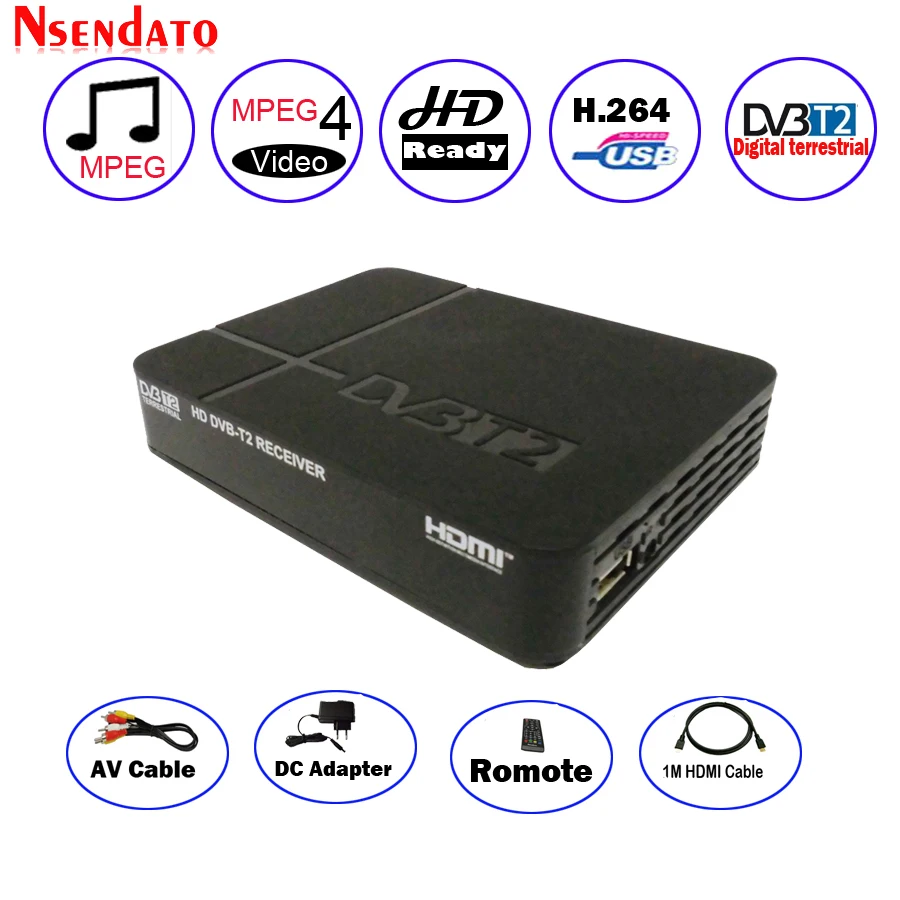 Цифровой эфирный DVB T2 DVBT2 H.264 HD телеприемник + кабель адаптер для
