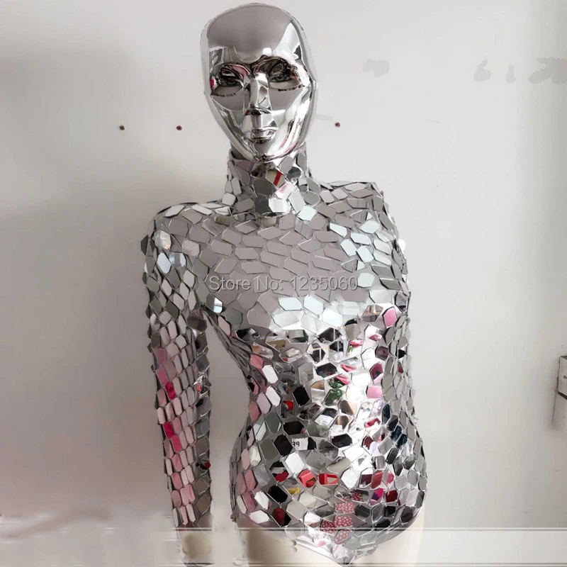 Singer ballroom dance stage silver mirror costumes female bodysuit dj dresses catwalk performance robot outfits party wears | Дом и сад