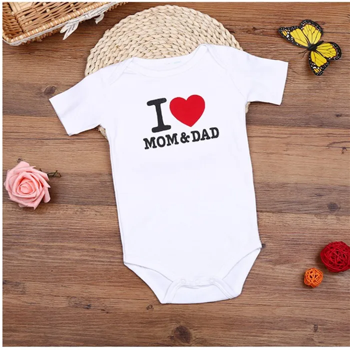 Детский комбинезон для малышей с надписью I Love Mom And Dad хлопковая Мягкая Белая