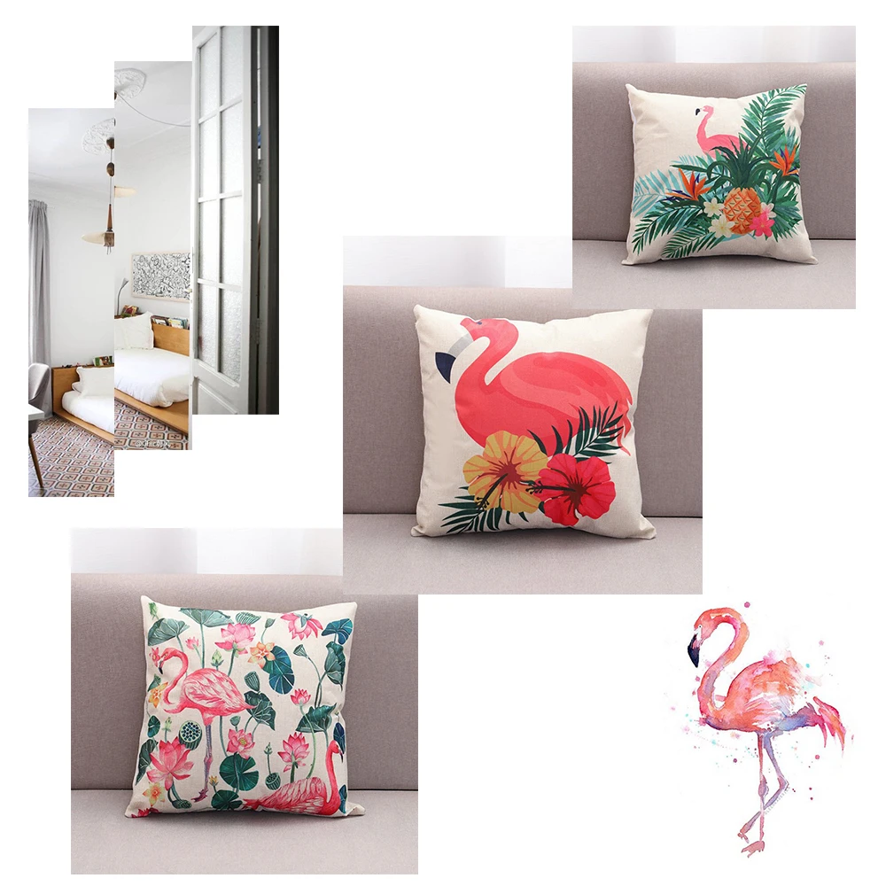 Хлопок Лен Наволочка льняная Подушка с Фламинго чехол для дивана поясная подушка