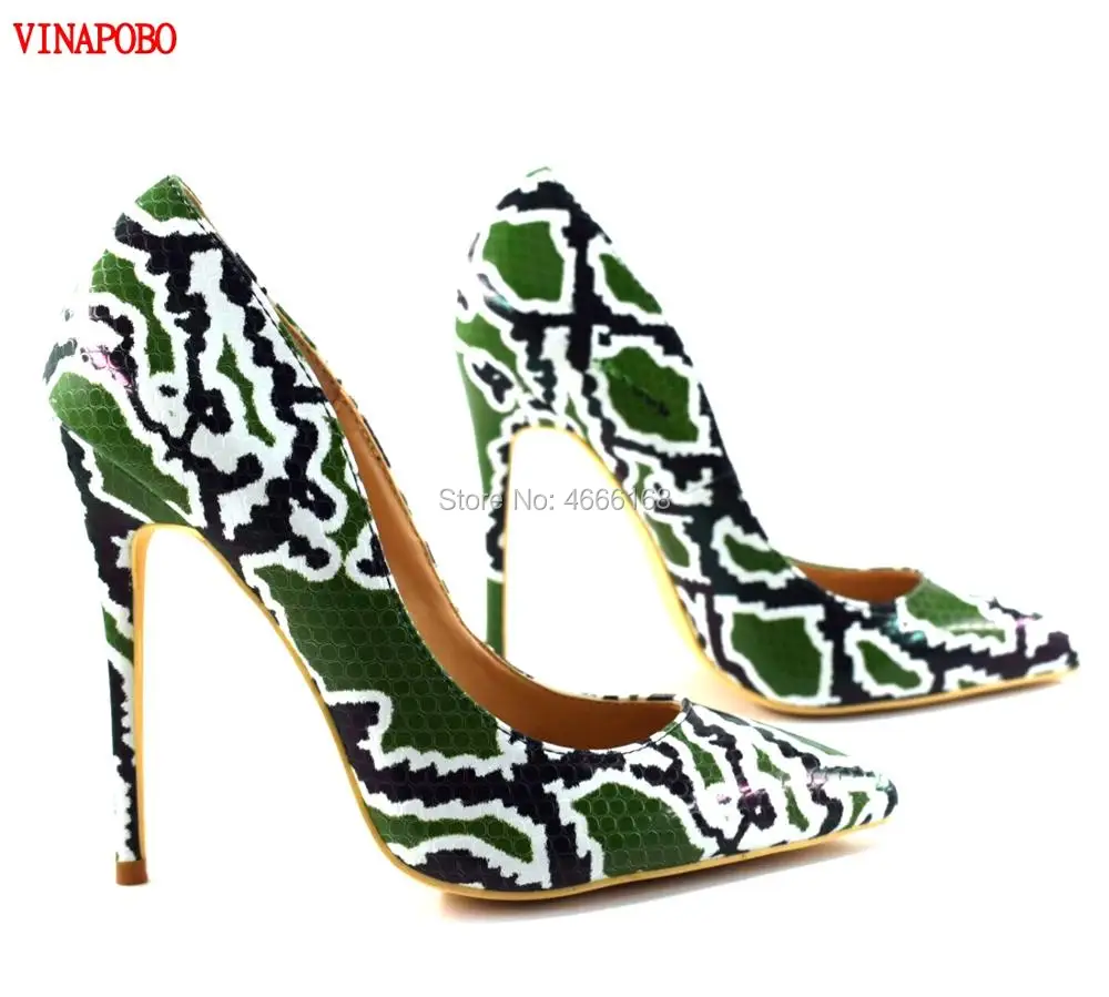 2019 Vinapobo Top Quality High Heel Party Wedding Women Shoes Fashion Sexy Pumps Green Snake Print Pointed | Обувь