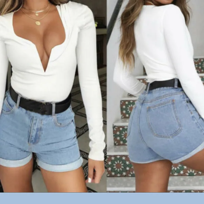 Женский однотонный комбинезон элегантный пикантный с V-образным вырезом и