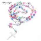 6 мм цветная Полимерная глина из бисера Розария сплав крест-подвеска ожерелье из бисера Девы Марии центрет христианское ожерелье ювелирные изделия