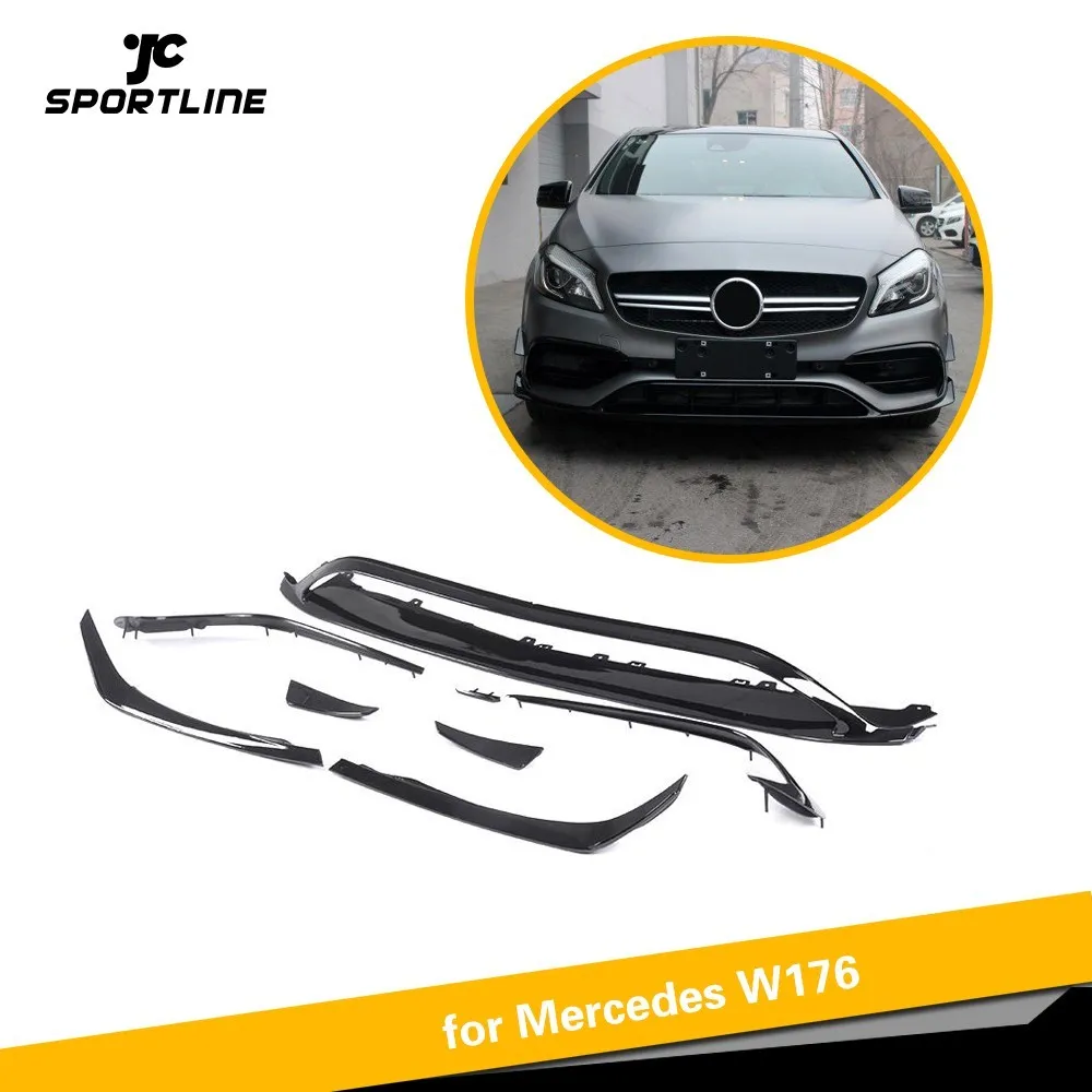 Передний бампер для губ Canards Vents Mercedes Benz W176 A Class A200 A250 A45 AMG Hatchback 2016 Now 9 шт.