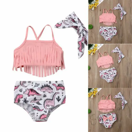

2019 Fashion Newborn Infant Baby Girl Swimwear Suit Bird Floral Top Pant Outfit Beach Tankini Printing Girls'Clothing Suit 3PCS