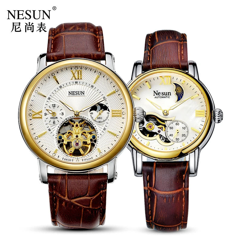 Швейцарские часы Nesun Hollow Tourbillon для мужчин и женщин, роскошные брендовые автоматические механические часы для пар, сапфировые часы N9091L