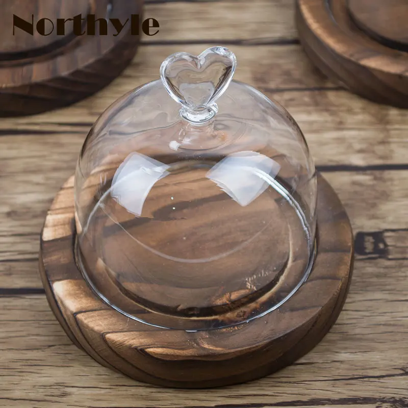 Northyle Glass Miniature Decoration Dome Cover With Wood Base Terrarium Figurine Bell Home Decoration|cover covers|cover glasscover wood |