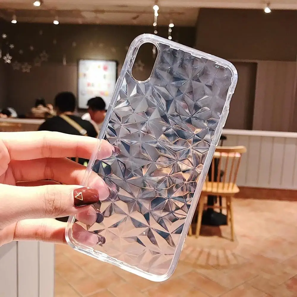 Прозрачный мягкий чехол из ТПУ с 3D алмазным узором для iPhone 8 7 Plus XS MAX XR X 6 6S тонкий
