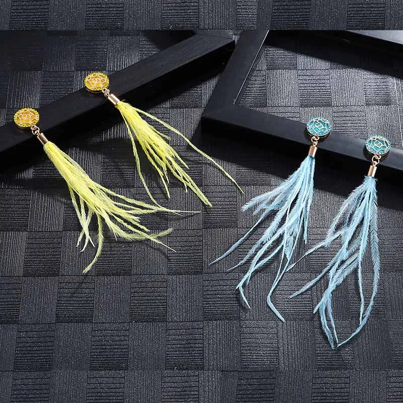 Trendy Drop Earrings Women/Long/Bohemian/Blue/Balck/Boho/Handmade/Tassel/Feather 2018 Jewelry CS144 | Украшения и аксессуары