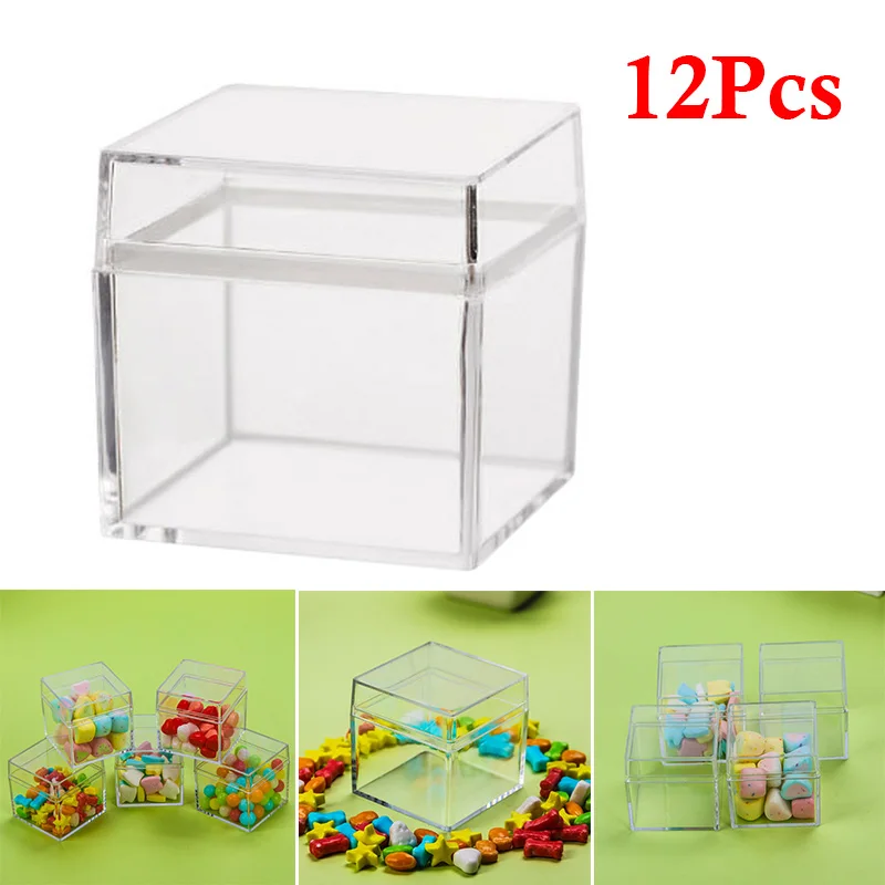12PCS 5CM Hollow Cube Transparent Plastic Candy Box Imitate Crystal | Дом и сад
